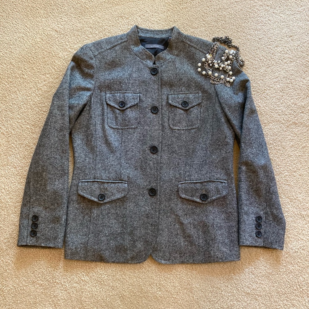 Liz Claiborne Gray Tailored Herringbone Blazer